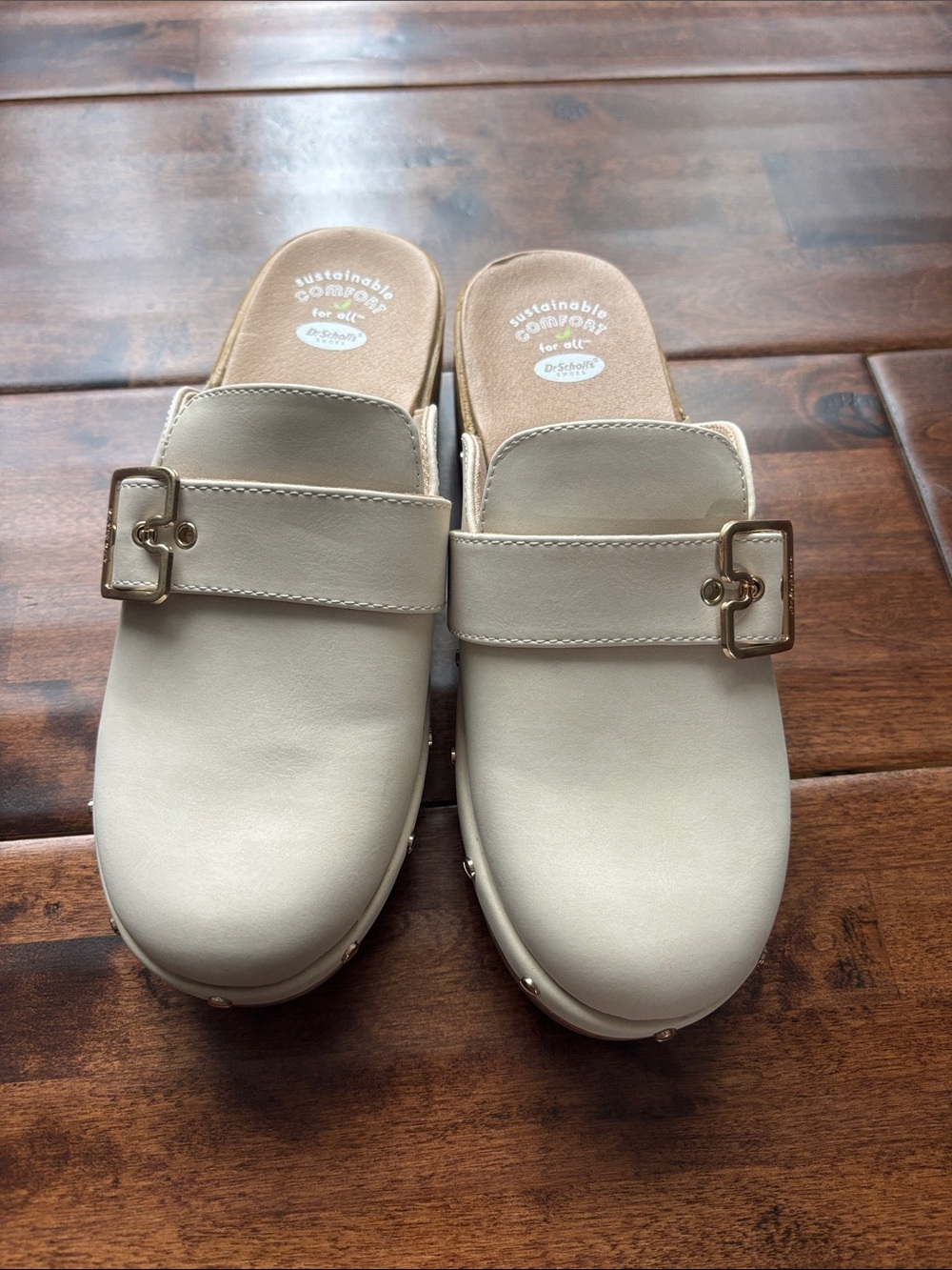 Dr. Scholl's Cream Slip-On Clogs with Buckle Accent